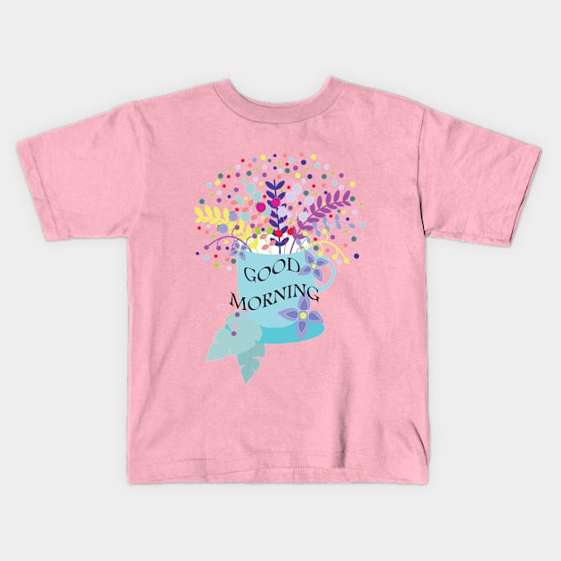 CUP OF FLOWER Kids T-Shirt by 9AF-